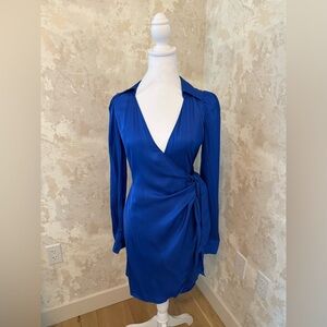 L’AGENCE Amani Long Sleeve Wrap Mini Dress - Cobalt Blue